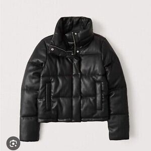 Black Abercrombie vegan Leather Mini Puffer